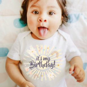Pastell-Regenbogen-Sonne Es ist mein Geburtstags-G Baby T-shirt