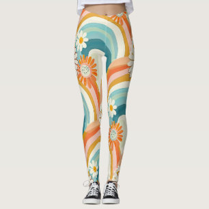 Pastell-Regenbogen- und Blumen-Yoga-Gym-Leggings Leggings