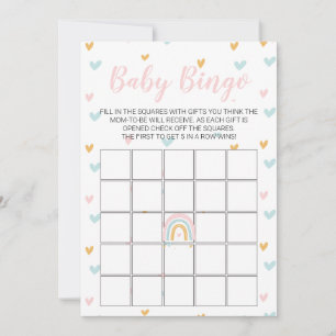 Pastell-Regenbogen-und-Herzen-Baby-Shower-Bingo-Ka Einladung