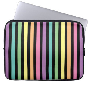 Pastell-Regenbogenfarbene und schwarze Streifenmus Laptopschutzhülle