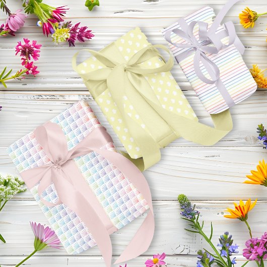 Pastell-Regenbogenfeder-gelbes Set von 3 Geschenkpapier Set