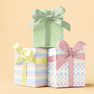 Pastell Regenbogenfeder, grünes Set von 3 Geschenkpapier Set