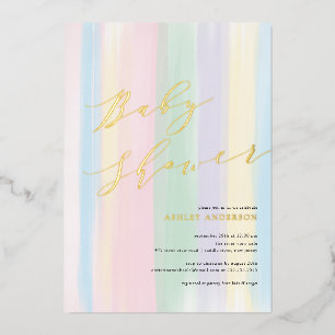 Pastell-Regenbogenstreifen-Baby-Shower-Folie-Einla Folieneinladung