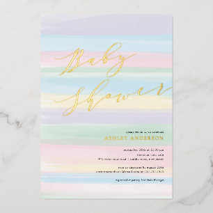 Pastell-Regenbogenstreifen-Baby-Shower-Folie-Einla Folieneinladung