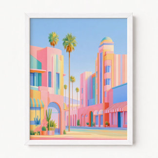 Pastell-Regenbogenstreifen Los Angeles Nostalgie Poster