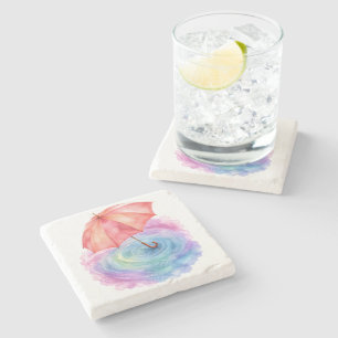 Pastell-Regenschirm-Wasserfarbene Kunst mit Wellen Steinuntersetzer