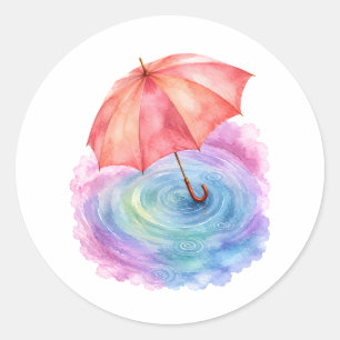 Pastell-Regenschirm-Wasserfarbene Kunst Runder Aufkleber
