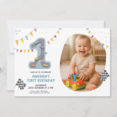 Pastell-Rennstrecke Erster Geburtstag Einladung (Vorderseite)