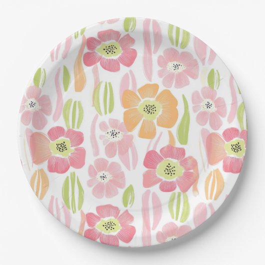 Pastell-Retro-Blumen (1) Pappteller (Vorderseite)