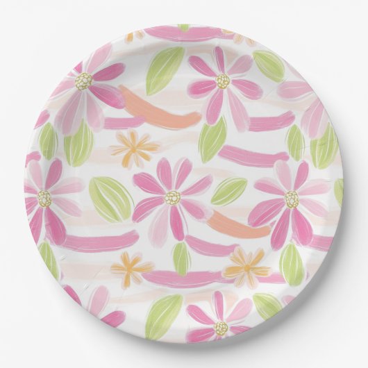 Pastell-Retro-Blumen (2) Pappteller (Vorderseite)