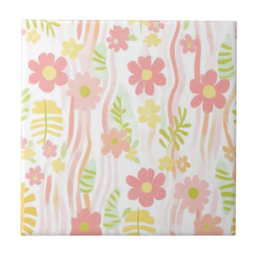 Pastell-Retro-Blumen (3) Fliese (Vorderseite)