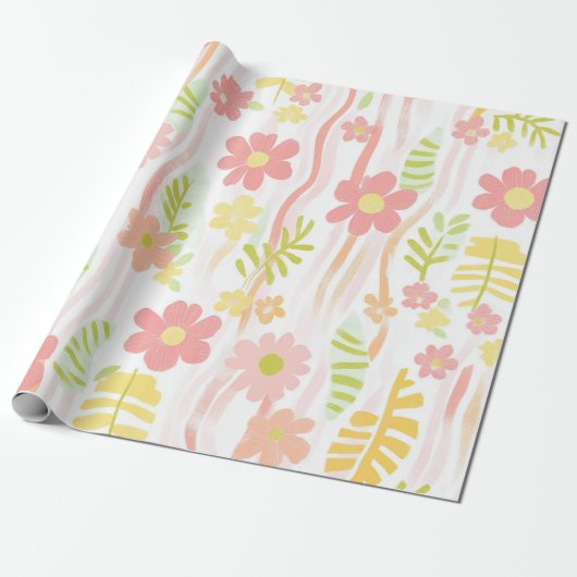 Pastell Retro-Blumen (3) Geschenkpapier (Ungerollt)