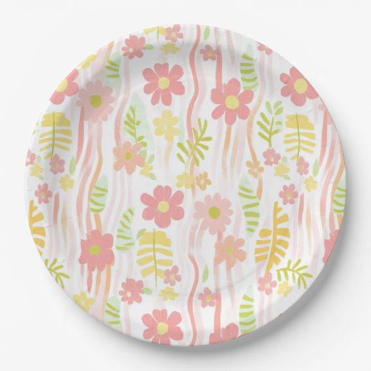 Pastell-Retro-Blumen (3) Pappteller (Vorderseite)