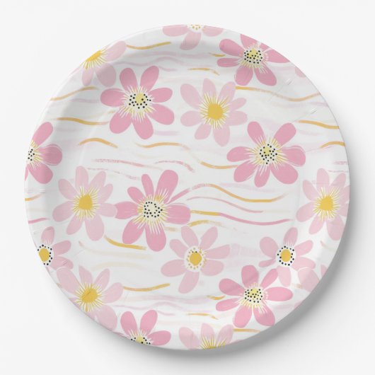 Pastell-Retro-Blumen (4) Pappteller (Vorderseite)