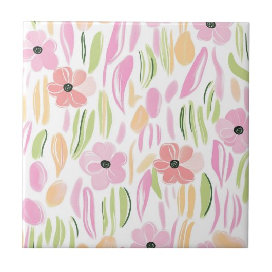 Pastell-Retro-Blumen (5) Fliese (Vorderseite)