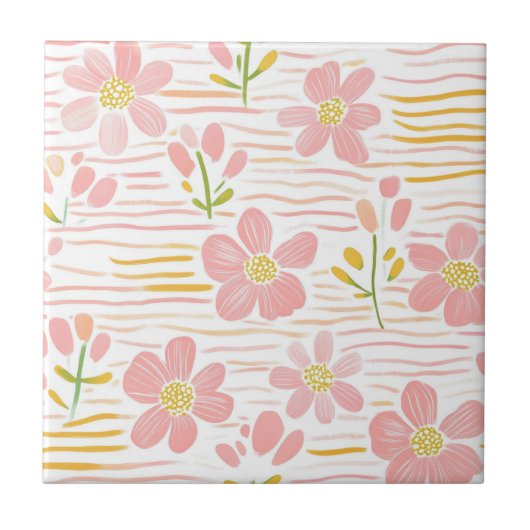 Pastell-Retro-Blumen (6) Fliese (Vorderseite)
