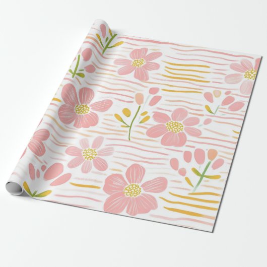 Pastell-Retro-Blumen (6) Geschenkpapier (Ungerollt)
