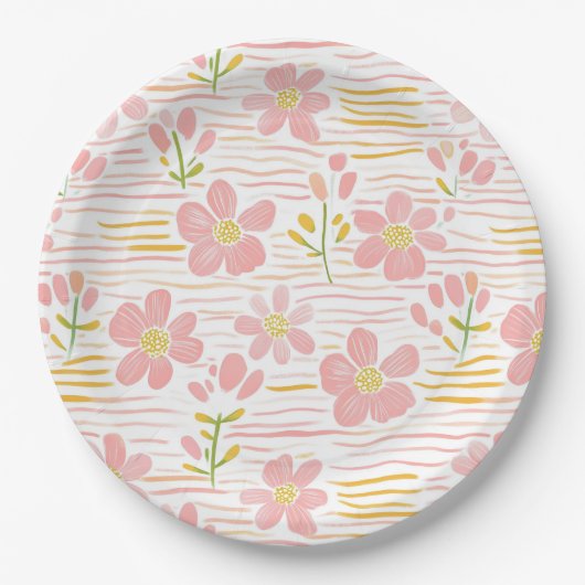 Pastell-Retro-Blumen (6) Pappteller (Vorderseite)