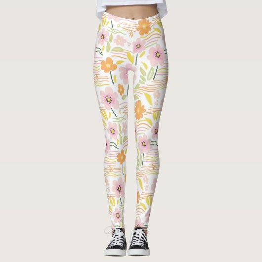 Pastell-Retro-Blumen (7) Leggings (Vorderseite)