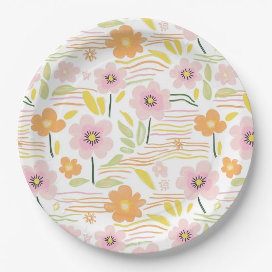 Pastell-Retro-Blumen (7) Pappteller (Vorderseite)