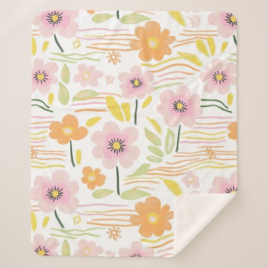 Pastell-Retro-Blumen (7) Sherpadecke (Vorderseite)