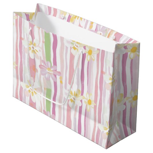 Pastell-Retro-Blumen (9) Große Geschenktüte (Vorderseite Schrägansicht)
