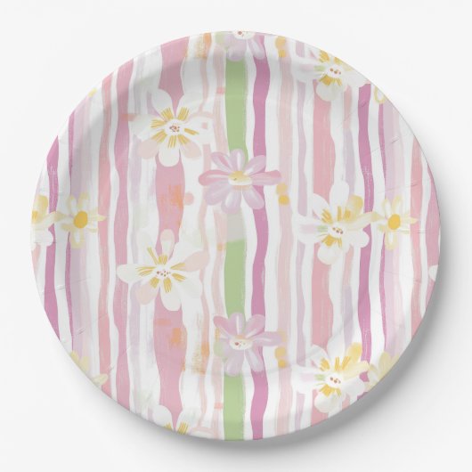 Pastell Retro Blumen (9) Pappteller (Vorderseite)