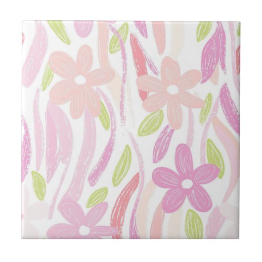 Pastell-Retro-Blumenmuster (10) Fliese (Vorderseite)