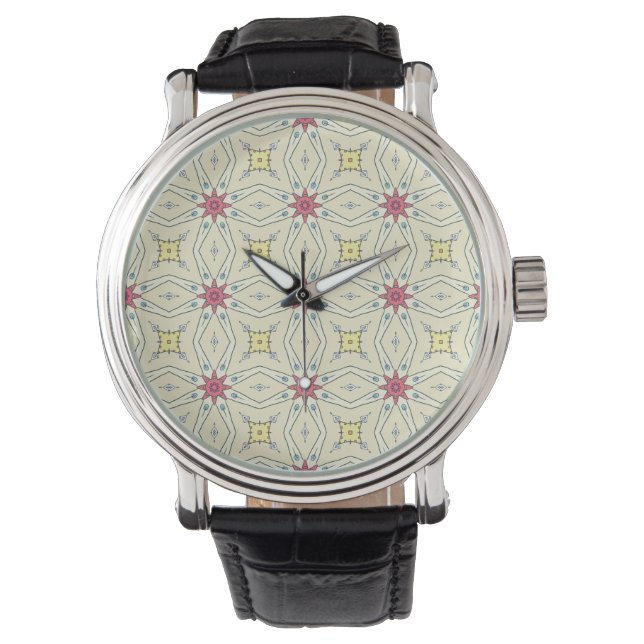 Pastell Retro Geometrisches Muster Armbanduhr (Vorderseite)