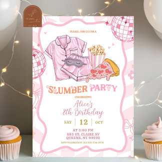 Pastell-Retro-Pyjama-Party Mädchen-Geburtstag Einladung