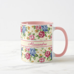 Pastell Romantische Blüte Rosa, Rot, Blau Rose Nam Tasse
