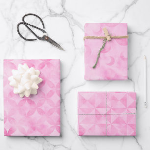 Pastell Rosa Aquarell Geometrischer Mond Druck Geschenkpapier Set