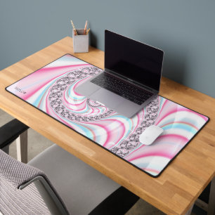 Pastell-Rosa-Blau-Candy-Cane-Spiral-Fraktal Schreibtischunterlage