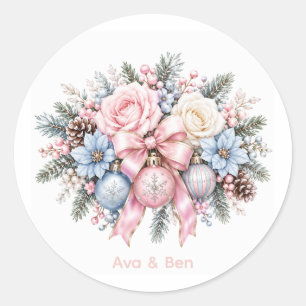 Pastell-Rosa-Blau-Weihnachtshochzeit Runder Aufkleber