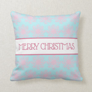 Pastell Rosa Blaue Schneeflocken Frohe Weihnachten Kissen