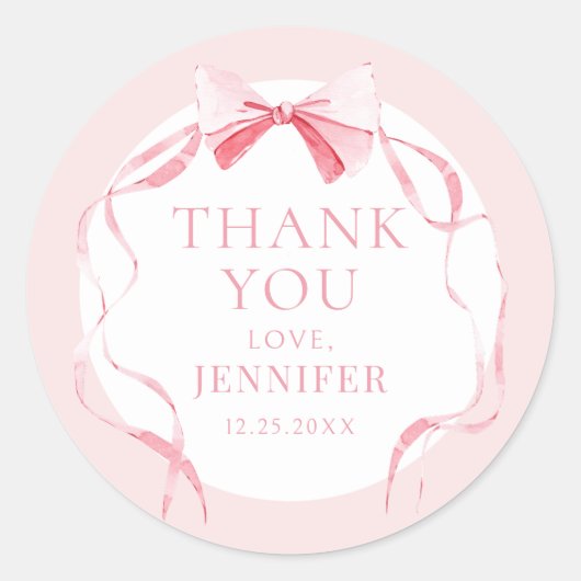 Pastell rosa Bugband Mädchen Dusche danke Runder Aufkleber (Vorderseite)