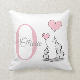 Pastell Rosa Elefant Personalisiertes Baby Mädchen Kissen