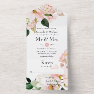 Pastell-Rosa Florale Hochzeit All In One Einladung