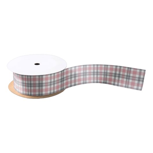 Pastell-Rosa Grau Weiß Karomuster Satinband (Spule)