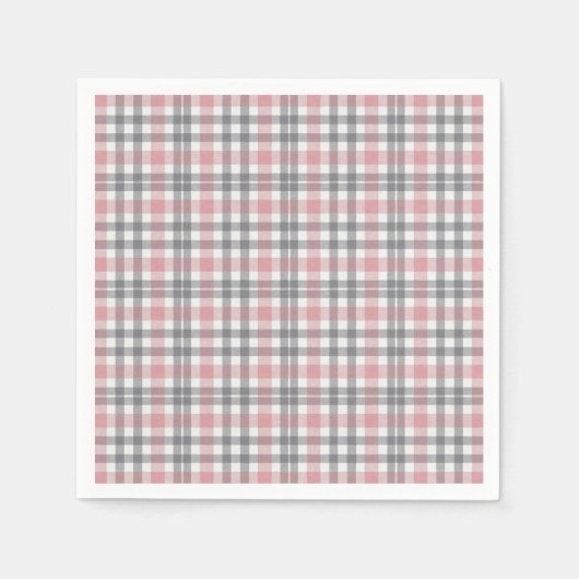 Pastell-Rosa Grau Weiß Karomuster Serviette (Vorderseite)