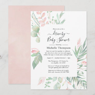 Pastell-Rosa-Grün-Drive-By-Baby-Shower Einladung