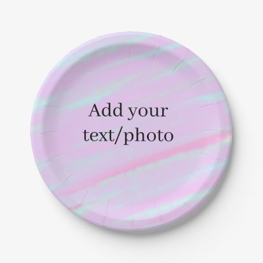Pastell rosa grün Foto Text Wasserfarbe Retro Pappteller (Vorderseite)