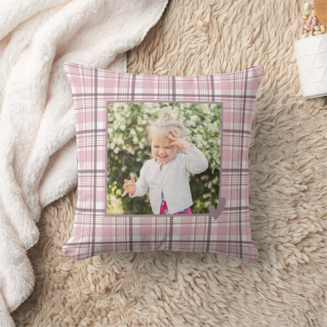 Pastell, rosa Kariertes Foto Kissen (Decke)