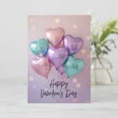 Pastell Rosa Lila Herzballons Valentinstag Feiertagskarte (Stehend Vorderseite)