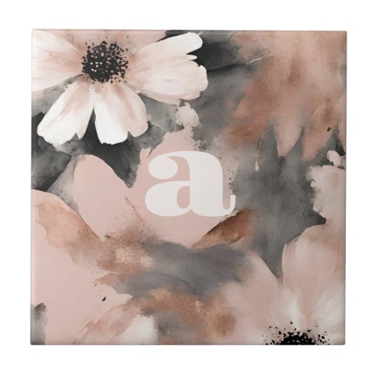 Pastell-Rosa-Monogramm  Fliese (Vorderseite)