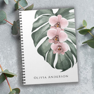 Pastell Rosa Orchideen Tropisches Aquarell Blumenm Notizblock
