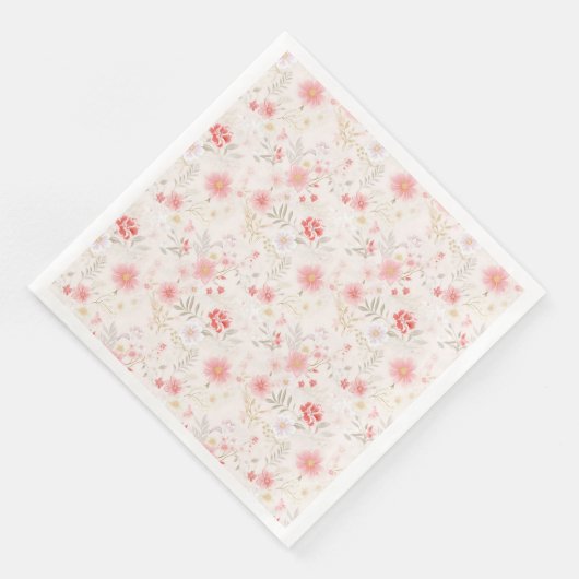 Pastell-Rosa-Rot-Weiße-Blumen-Muster Serviette (Ecke)