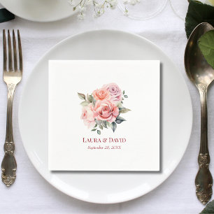 Pastell Rosa Rouge Rose Botanische Hochzeitspapier Serviette