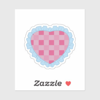 Pastell Rosa und Blau Retro Gingham Herz Grafik Aufkleber