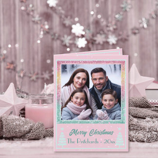 Pastell rosa Weihnachtskarte Foto geflochtene Weih Feiertagskarte